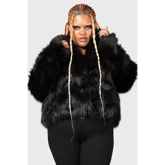 Killstar Womens Faux Fur Coat Jacket 4XL 4X Nightmare Nemesis Cropped Black NWT - Picture 2 of 11